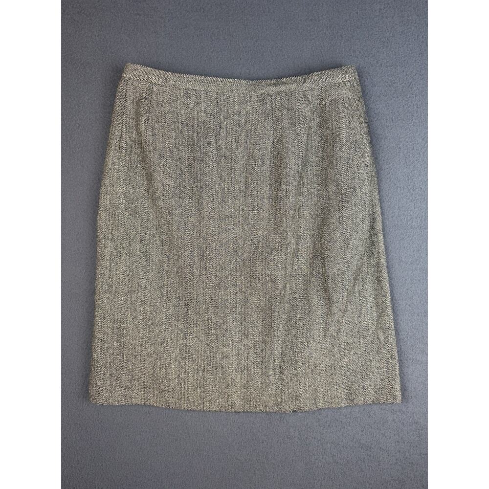 VTG Talbots Skirt Womens 10 Black White Silk Wool Blend Career Work Zip Up